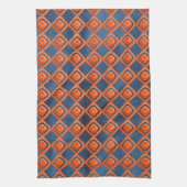 オレンジ濃紺の水彩画パターン キッチンタオル (縦)