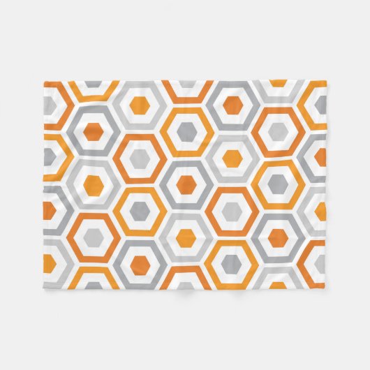 オレンジ灰色のレトロの幾何学的なパターン フリースブランケット (正面(横))