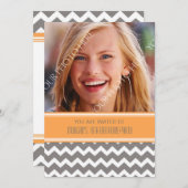 オレンジ灰色の写真の第16バースデーパーティ招待状 招待状 (正面/裏面)