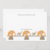 オレンジ灰色象の本のベビーシャワーは感謝していしています サンキューカード (正面/裏面)