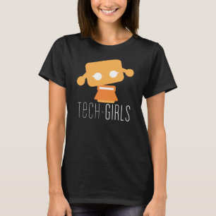 オレンジ点が付いている技術の女の子の黒いTシャツ Tシャツ