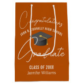 オレンジ焦げ卒業生パーソナライズされた成 ミディアムペーパーバッグ (裏面)