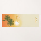 オレンジ熱帯夏の太陽と鳥とヤシの木 ヨガマット (正面(横))