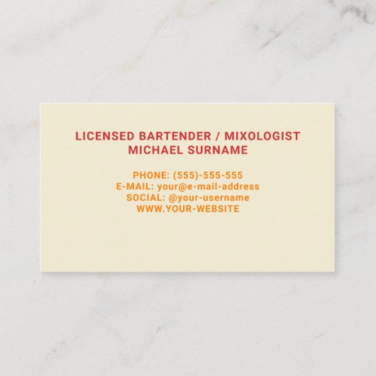 オレンジ熱帯柑橘類飲料ミックスロジストバルテンダー 名刺 (裏面)