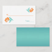 オレンジ牡丹オンホワイトターコイズプレイスカード プレイスカード (正面/裏面)