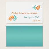 オレンジ牡丹オンホワイトターコイズメッセージカード (正面&裏面)