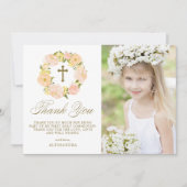 オレンジ牡丹リース金ゴールドファーストホーリーコミュニオン サンキューカード (正面)