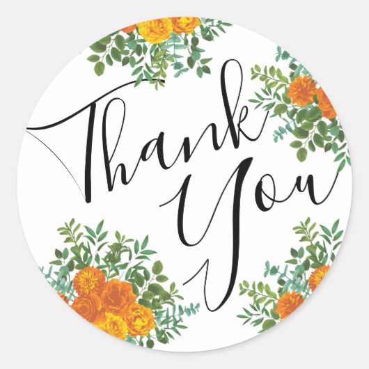 オレンジ牡丹&バラフローラシール封筒用シール ラウンドシール (正面)