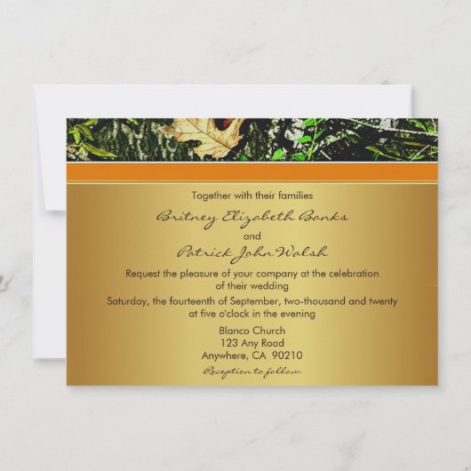 オレンジ狩りのテーマの迷彩柄の結婚式招待状 招待状 (裏面)