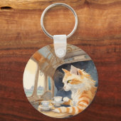 オレンジ猫お茶 キーホルダー (正面)