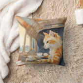 オレンジ猫お茶 クッション (ブランケット)