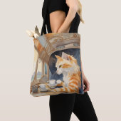 オレンジ猫お茶 トートバッグ (クローズアップ)