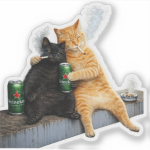 オレンジ猫と黒猫の喫煙 ヴィンテージ・ミーム 猫のデュオ シール