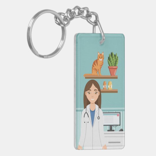 オレンジ猫の獣医クリニック獣医 キーホルダー (正面左)