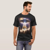 オレンジ猫UFO宇宙エイリアンかわいい子猫ビームアップ Tシャツ (正面フル)
