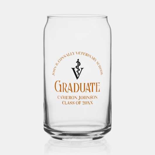 オレンジ獣医学校卒業カスタム ガラス缶 (正面)