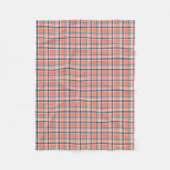 オレンジ珊瑚および青い格子縞 フリースブランケット (正面)