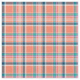 オレンジ珊瑚および青くガーリーな格子縞 ファブリック