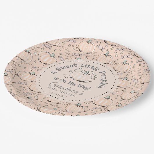 オレンジ甘い小さなかぼちゃの赤ちゃんシャワー ペーパープレート (アングル)