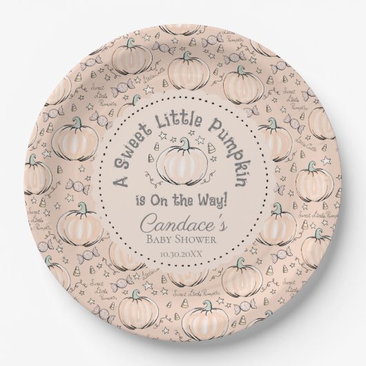 オレンジ甘い小さなかぼちゃの赤ちゃんシャワー ペーパープレート (正面)