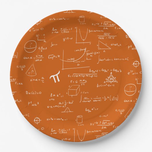 オレンジ白の数学の方程式グラフィック卒業 ペーパープレート (正面)