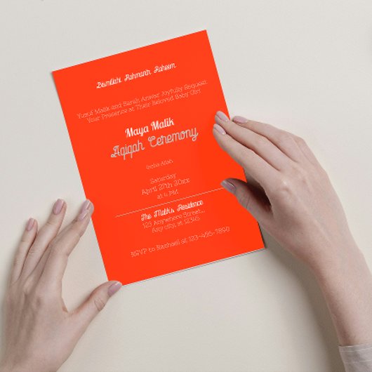 オレンジ白無地の色平野、Aqiqah赤ちゃんシャワー 招待状