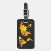 オレンジ白熱［赤熱］光を放つと黄色の世界地図 ラゲッジタグ (正面縦)