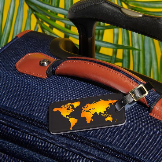 オレンジ白熱［赤熱］光を放つと黄色の世界地図 ラゲッジタグ