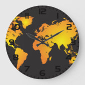 オレンジ白熱［赤熱］光を放つと黄色の世界地図 ラージ壁時計 (正面)