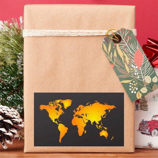 オレンジ白熱［赤熱］光を放つと黄色の世界地図 長方形シール