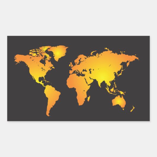 オレンジ白熱［赤熱］光を放つと黄色の世界地図 長方形シール (正面)