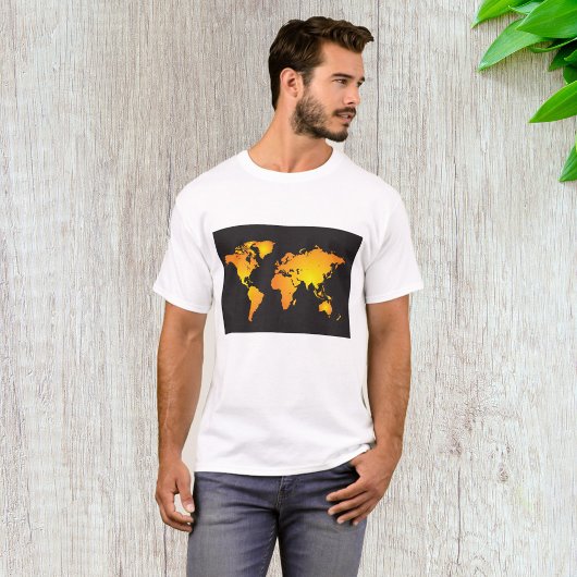 オレンジ白熱［赤熱］光を放つと黄色の世界地図 Tシャツ