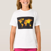 オレンジ白熱［赤熱］光を放つと黄色の世界地図 Tシャツ (正面)