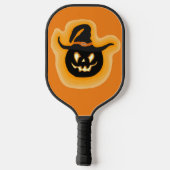 オレンジ白熱［赤熱］光を放つにカボチャの魔女 ピックルボールラケット (裏面)