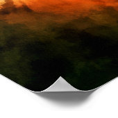 オレンジ白熱［赤熱］光を放つ色の夕日の小麦畑ランドスケープ ポスター (角)