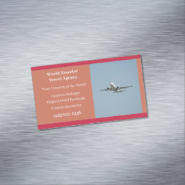 オレンジ白飛行機代理飛行機旅行代理店 マグネット名刺
