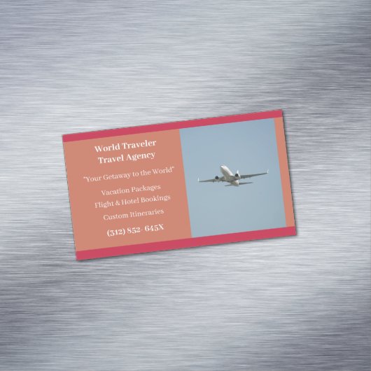 オレンジ白飛行機代理飛行機旅行代理店 マグネット名刺 (インサイチュ)
