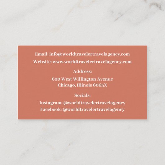 オレンジ白飛行機代理飛行機旅行代理店 名刺 (裏面)