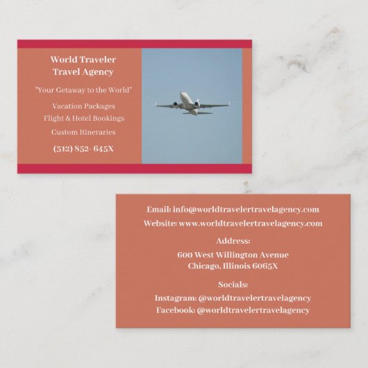 オレンジ白飛行機代理飛行機旅行代理店 名刺 (正面/裏面)