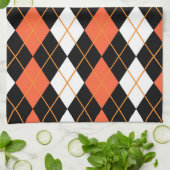 オレンジ白黒アーガイルダイヤモンドデザイン キッチンタオル (折り畳み)