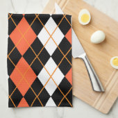 オレンジ白黒アーガイルダイヤモンドデザイン キッチンタオル (四つ折り)