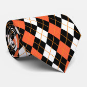オレンジ白黒アーガイルダイヤモンドデザイン ネクタイ (ロール)