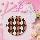 オレンジ白黒アーガイルダイヤモンドデザイン ペーパープレート (パーティー)