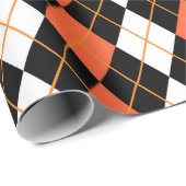 オレンジ白黒アーガイルダイヤモンドデザイン ラッピングペーパー (ロールコーナー)
