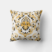 オレンジ白黒ダマスコフローラルパターエレガントン クッション (裏面)