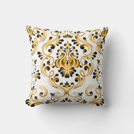 オレンジ白黒ダマスコフローラルパターエレガントン クッション