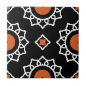 オレンジ白黒装飾幾何学模様 タイル (正面)