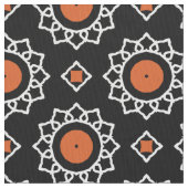 オレンジ白黒装飾幾何学模様 ファブリック (クローズアップ)