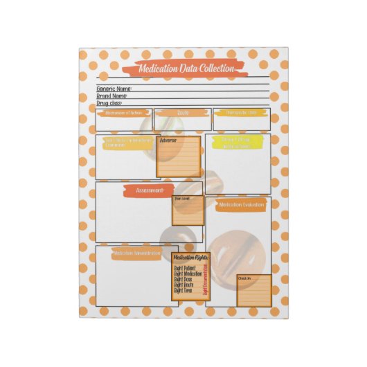 オレンジ看護学生投薬テンプレート ノートパッド (回転)