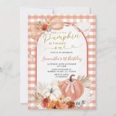 オレンジ私たちの小さなカボチャは1つの誕生日を回している 招待状 (正面)